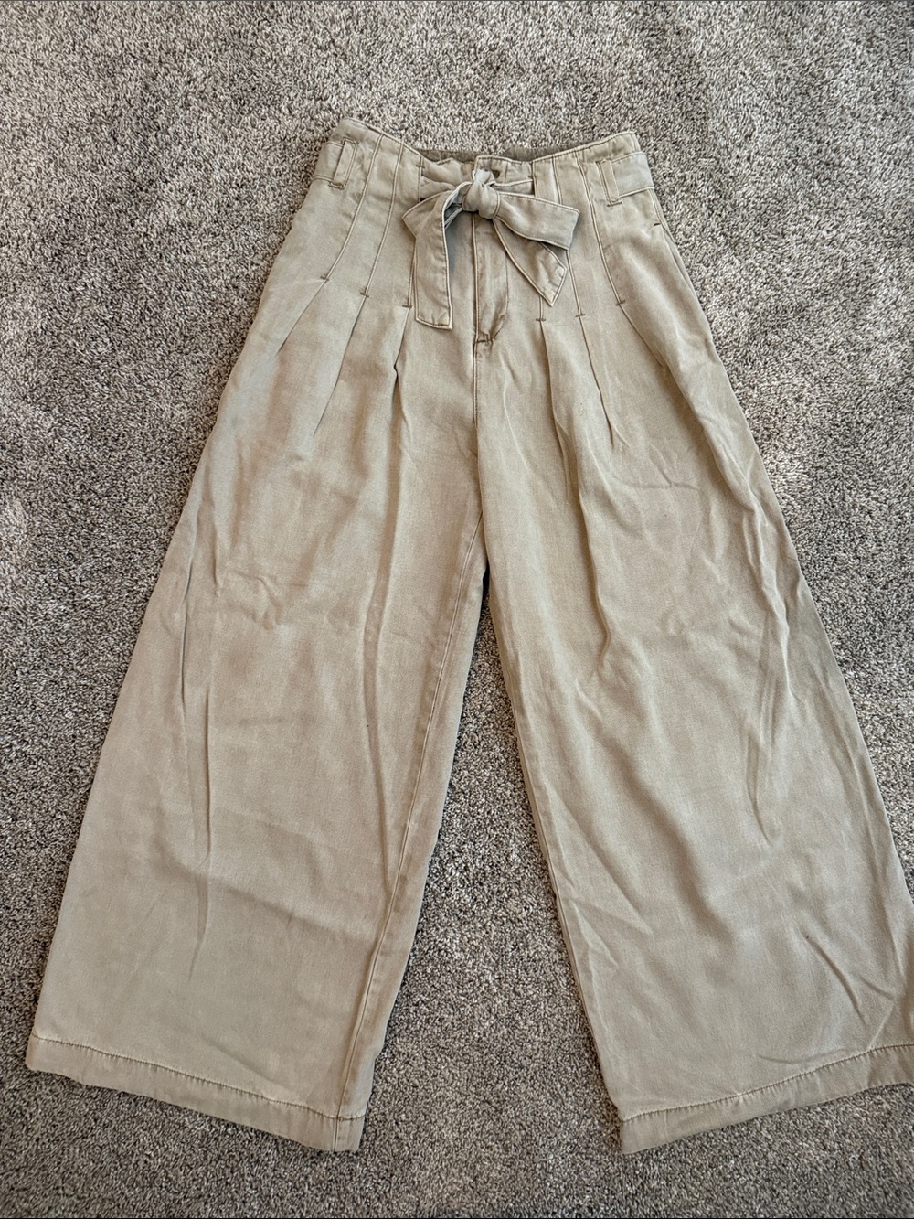 Free People High-Waist Wide Leg Tie Front Pants - Khaki